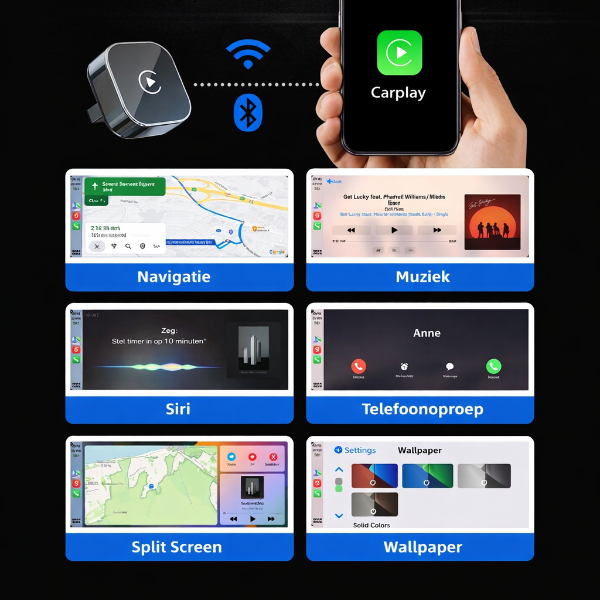 Mini 2-in-1 Car Dongle | Draadloos CarPlay & Android Auto
